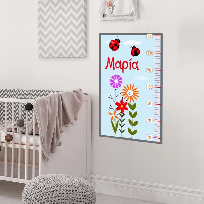 Wall stickers height measure ladybug and flowers