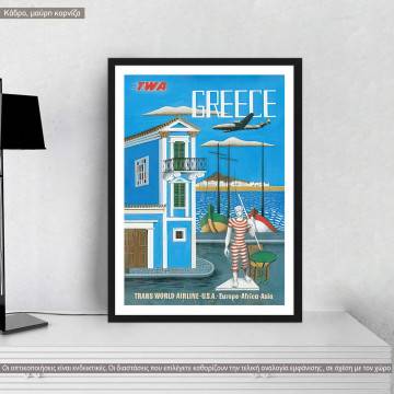 TWA - Greece poster, κάδρο, μαύρη κορνίζα 