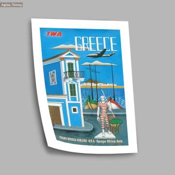 TWA - Greece poster, κάδρο, μαύρη κορνίζα  2
