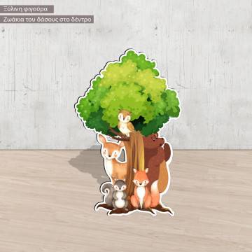 wooden decorative figure printed forest animals tree
