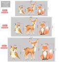 Wooden printed forest animals flowerswatercolor deer fox owl