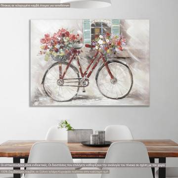 Canvas print Red bicycle, red flowers
