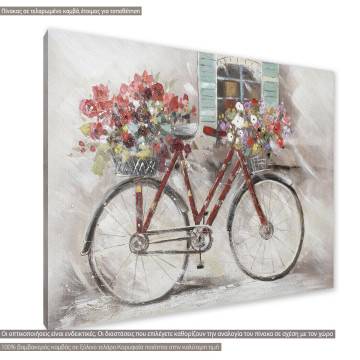 Πίνακας σε καμβά Red bicycle red flowers  Καμβάς τελαρωμένος Όψη 1 2