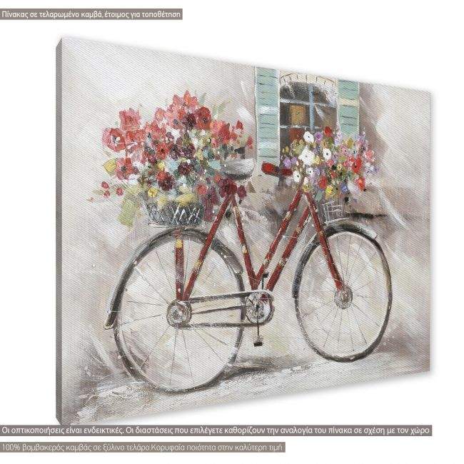 Πίνακας σε καμβά Red bicycle, red flowers, κοντινό