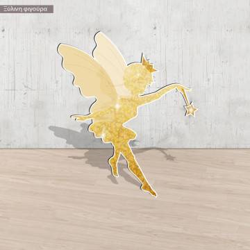 Golden fairy, watercolor wooden figure printed
