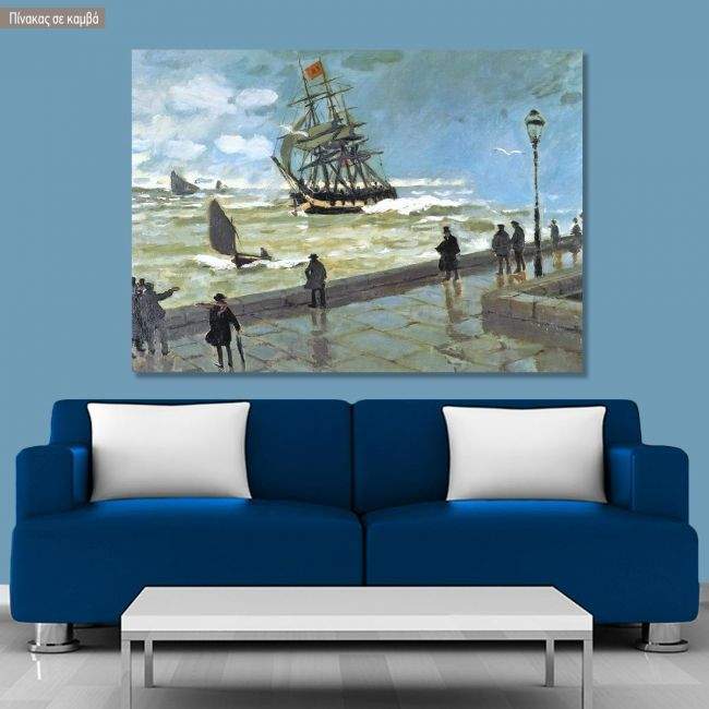 Canvas print The jetty at Le Havre, bad weather, Monet Claude
