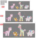 Wooden figure printed Cute pink animals set