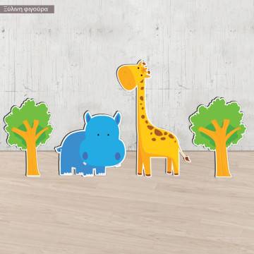 Wooden figuresHappy Hippo and giraffe
