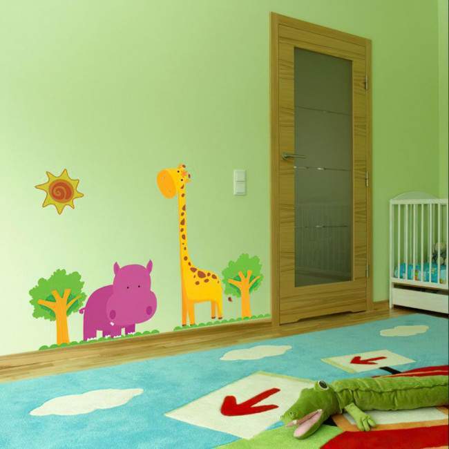 Kids wall stickers Hippopotamus, giraffe,  Happy Hippo & Giraffe