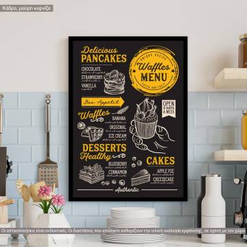 Waffles menu template, κάδρο, μαύρη κορνίζα