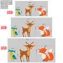 Wooden printed forest animals deer fox owl 