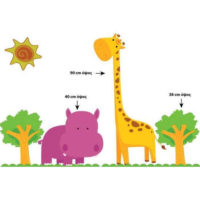 Happy Hippo & Girrafe , παράσταση σε αυτοκόλλητα τοίχου