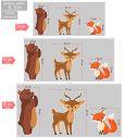 Wooden printed forest animals deer fox bear