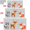Wooden printed forest animals deer fox racoon