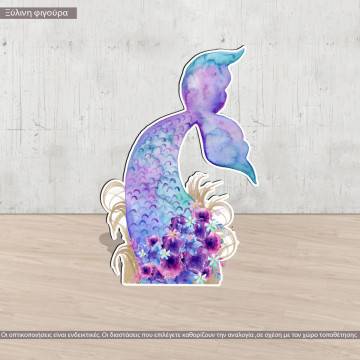 Wooden decorative figure printed Mermaid tail