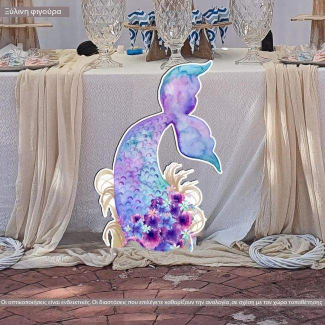 Wooden decorative figure printed Mermaid tail