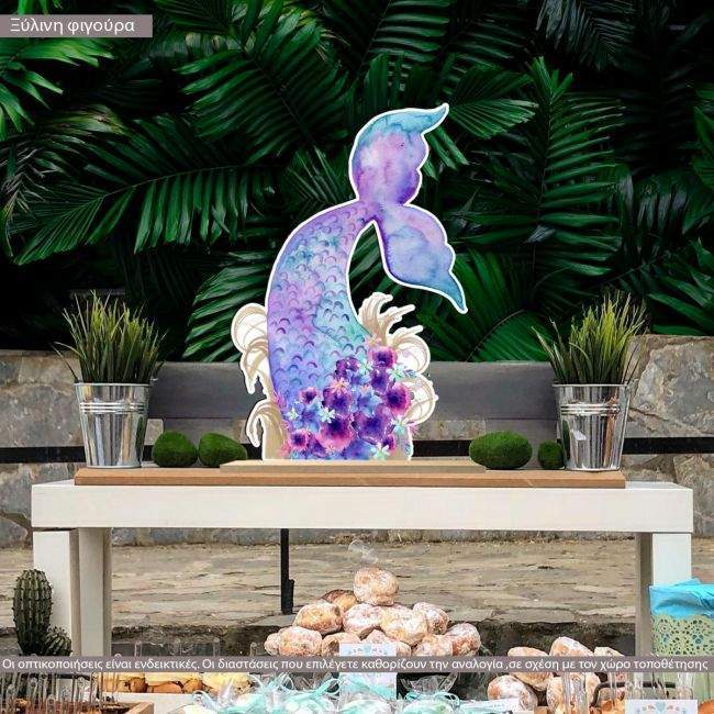 Wooden decorative figure printed Mermaid tail