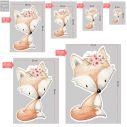 Wooden figure printed Little fox clipart watercolor