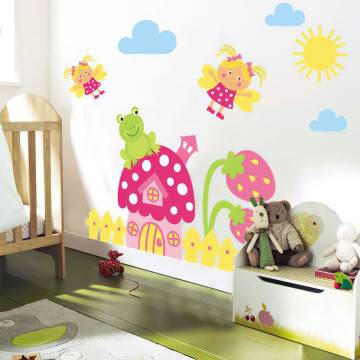 Αυτοκόλλητα τοίχου παιδικά Φραουλόσπιτο, νεράιδες και βατραχάκι 