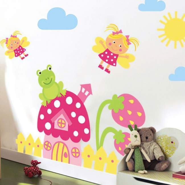 Kids wall stickers Strawberry House, fairies and frog