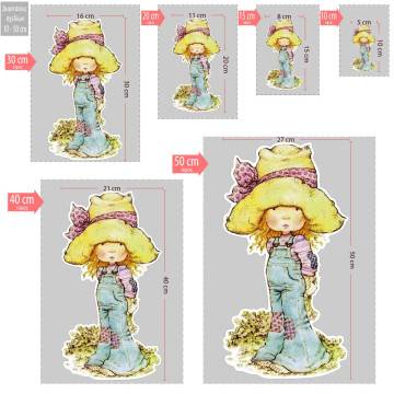 Wooden figure printed Cute girl vintage art3 2