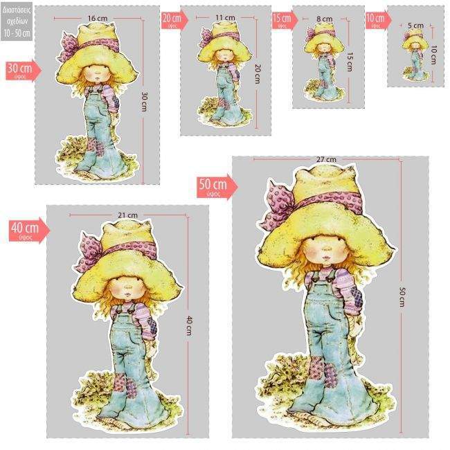 Wooden figure printed Cute girl vintage art3