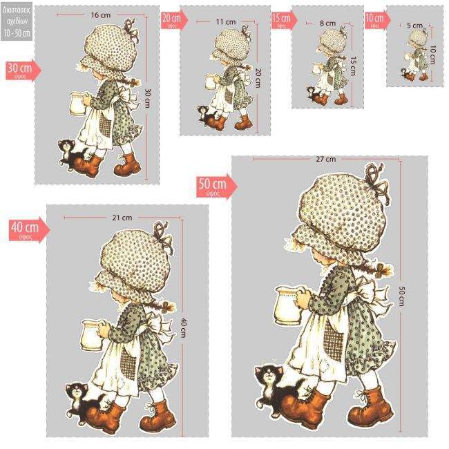 Wooden figure printed Cute girl vintage art2