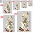 Wooden figure printed Cute girl vintage art2