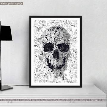 Doodle skull, κάδρο, μαύρη κορνίζα