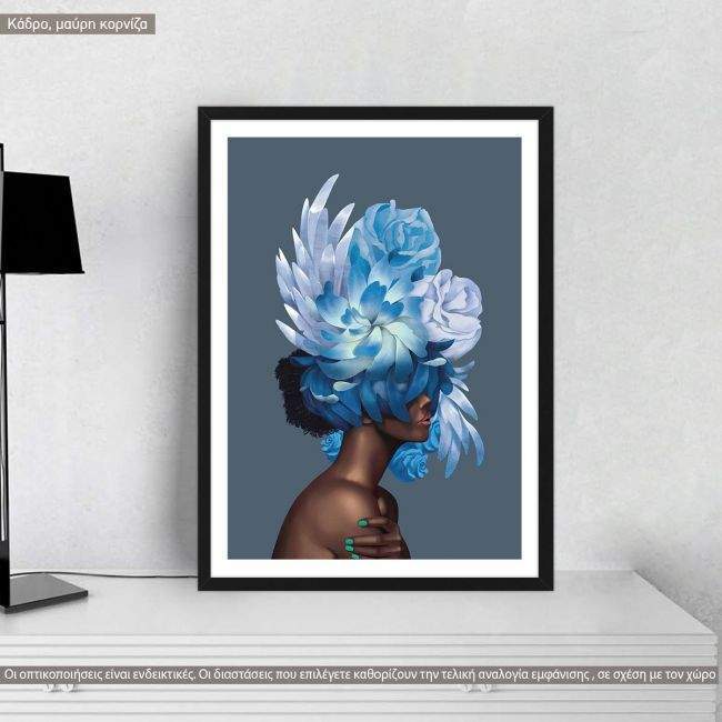 Πίνακας σε καμβά Inner Beauty, cyan blossom, κάδρο, μαύρη κορνίζα