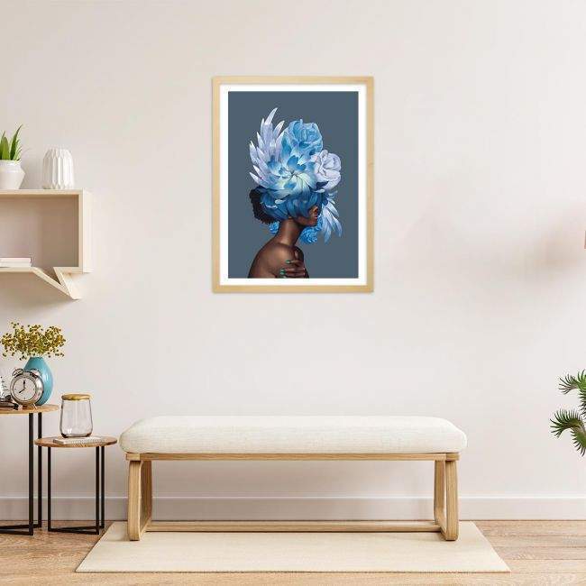 Πίνακας σε καμβά Inner Beauty, cyan blossom, ξύλινη κορνίζα, μακρινό