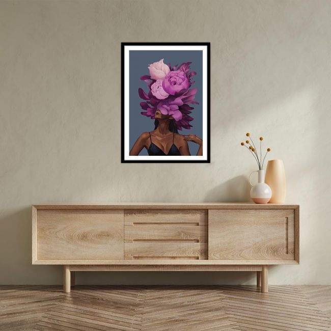 Πίνακας σε καμβά Inner Beauty, purple blossom, κάδρο, μαύρη κορνίζα, μακρινό