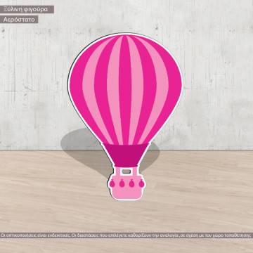 Αερόστατο ξύλινη φιγούρα διακοσμητική με πολύχρωμα αερόστατα girly