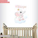 Kids wall sticker Elephant and rabbit on clouds