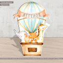 Wooden figure printed Hot air baloon with animals