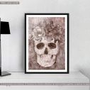 Skull and flowers monochrome, αφίσα, κάδρο, μαύρη κορνίζα