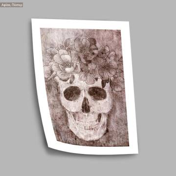 Skull and flowers monochrome, Poster 2
