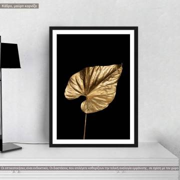 Leaf in gold texture I, αφίσα, κάδρο, μαύρη κορνίζα
