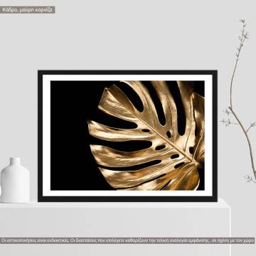 Leaf in gold texture, αφίσα, κάδρο, μαύρη κορνίζα