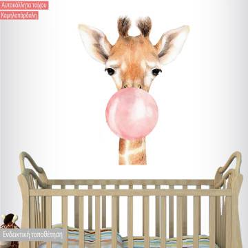 Παιδικό αυτοκόλλητο, Pink Bubble baby giraffe