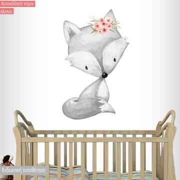 Kids wall sticker Little fox gray pink watercolor