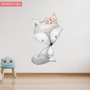 Kids wall sticker Little fox gray pink watercolor