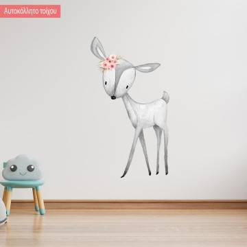 Kids wall sticker Little deer gray pink watercolor 2