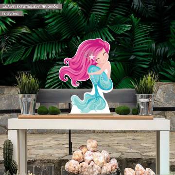 Wooden decorative figure printedCute Mermaid holding a star 2