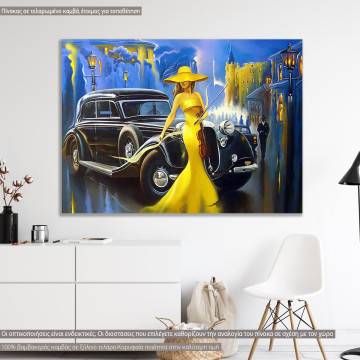 Πίνακας σε καμβά Lady in yellow, καμβάς τελαρωμένος