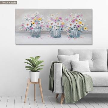 Canvas print Vases with flowers, panoramic