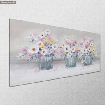 Πίνακας σε καμβά Vases with flowers πανοραμικός Καμβάς τελαρωμένος Όψη 1 2
