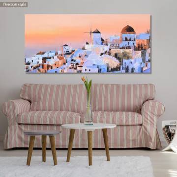 Πίνακας σε καμβά Santorini sunset painting, πανοραμικός