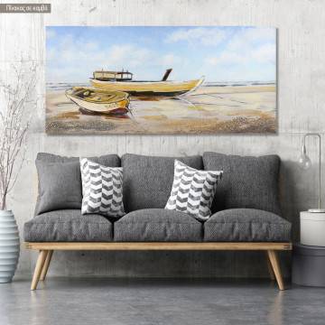 Canvas print Boats on shore, panoramic