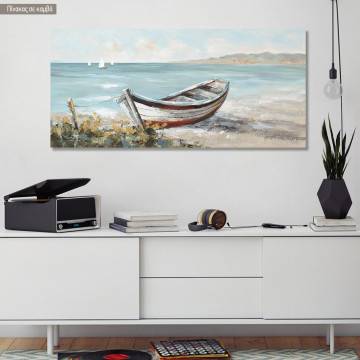 Πίνακας σε καμβά Boat by the sea side, πανοραμικός